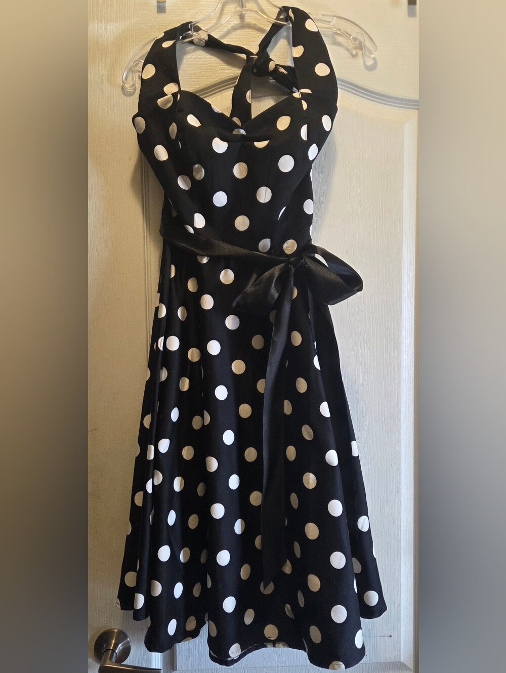 Black & White Polka Dot Sleeveless Fit-and-Flare Dress
